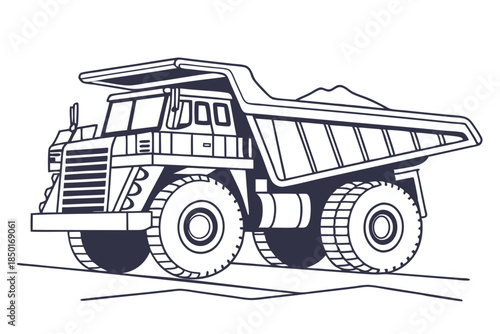 Heavy Mining Truck Line Art Construction Vehicle Vector Design