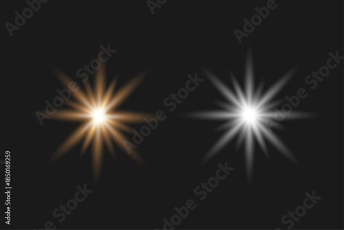 Glimmering Radiant Duo: Two luminous bursts of light, a golden hue and a pristine white, dance against a dark canvas, creating a captivating visual symphony.