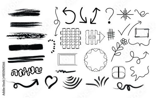 A collection of 25 unique hand drawn symbols and doodles