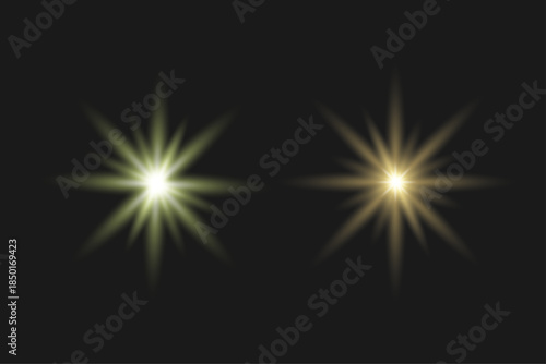 Gleaming Starbursts on Dark: Two vibrant starbursts, radiate light against a sleek backdrop, creating a visually striking abstract composition. These luminous bursts command attention.