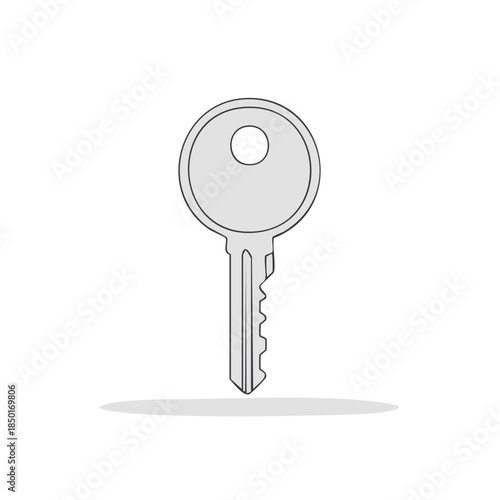 Isolated Gray Key with Circular Top and Jagged Edge - Access, Security, Locking Mechanism, Simple Icon