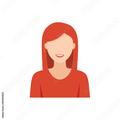 Flat Vector Portrait of a Young Woman with Long Red Hair and a Friendly Smile, Simple Illustration