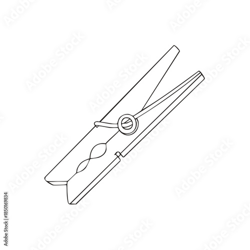Monochrome Outline Vector Art: Clothespin, Clothes Line Clip, Laundry Peg, Holding