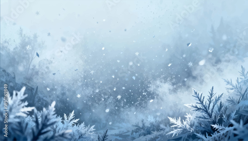 Cold fog the soft frosty fog, frost and crystalline dust in the air creates a feeling of coldness and silence. It can be used in horror, winter scenes and atmospheric screensavers. Vector. EPS_02.