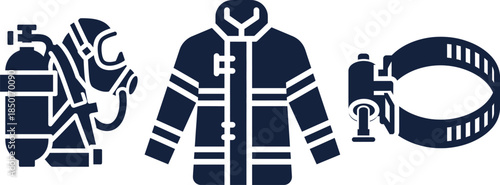 Firefighter Gear Silhouette Including Helmet, Jacket, And Breathing Apparatus fire fighter