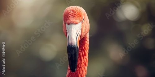 Close-up of a flamingo gazing directly at the lens, bird observation