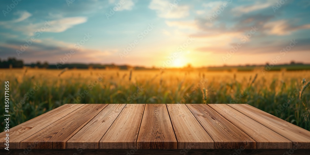 Fototapeta premium Display platform made of wood for products with soft-focused background, ideal for catalog layouts