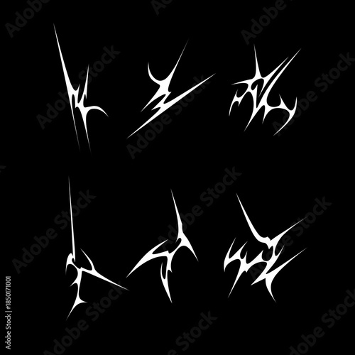 Abstract neo tribal shapes vector set with sharp organic shapes inspired by occult sigil and modern tattoo design style