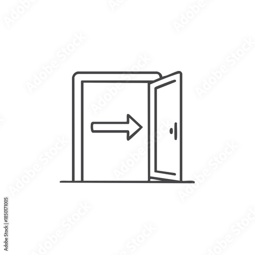 Open Door Icon: Exit Route Sign with Arrow for Direction Guidance and Emergency Evacuation