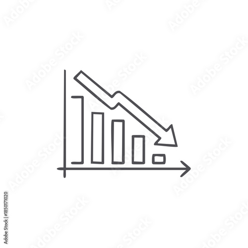 Hand Drawn Bar Chart Line Graph with Downtrend Arrow Showcasing Loss and Negative Economic Growth