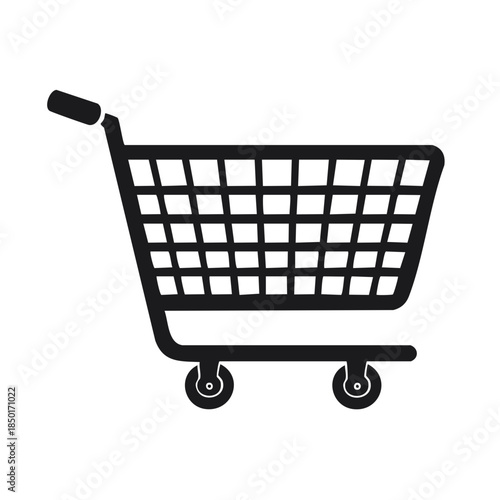 Shopping Cart Icon Black and White Vector Illustration Depicting Purchase Vehicle on White Background