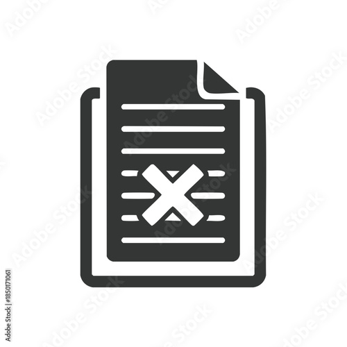 Document with lines and cross mark indicating deletion or failure, vector illustration