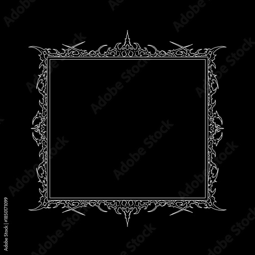 Gothic ornamental frame with dark medieval corner details vector design for tattoo design, poster layout, album cover, and occult artwork