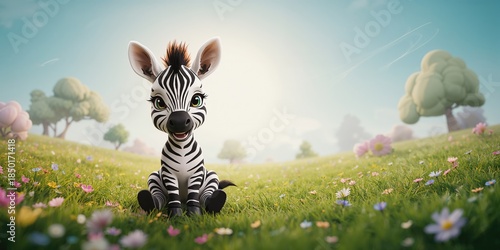 Young zebra with stripes resting on ground, highlighting animal growth stages © AkuAku