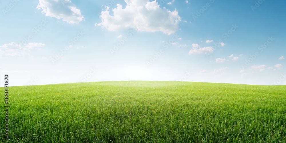 Fototapeta premium White backdrop behind a lush grass field, serving as a natural-themed background for visual content or layout design