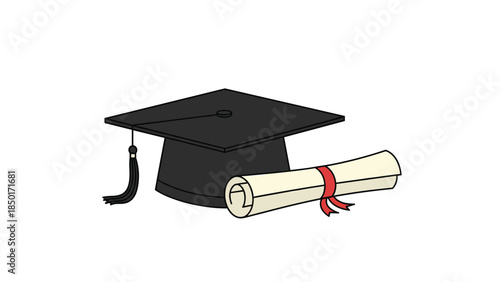 Graduation cap and diploma represent academic achievement and the successful completion of studies, symbolizing future opportunities.