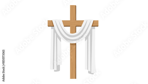 Wooden cross draped with white cloth symbolizes faith, religion, and spirituality, often associated with christianity and easter celebrations.