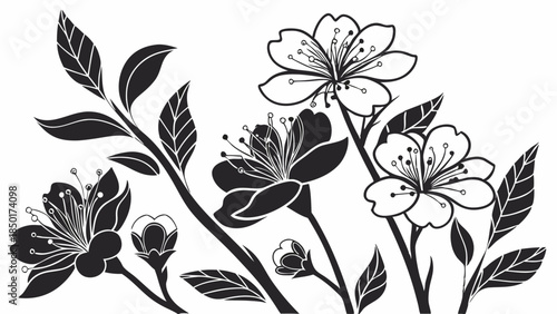 Blooming Sakura Flower Monochrome Vector Illustration Elegant Graphic Design Element for Spring Decor and Luxury Branding Backgrounds