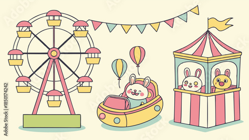 Joyful Carnival Fun for Kids and Families: Ferris Wheel, Bumper Cars, and Tent Rides for Summer Events and Birthday Parties