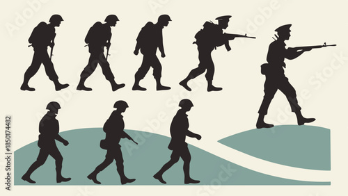 Soldier Evolution Training Progress Silhouette Graphic Military Development Journey from Recruit to Armed Infantry