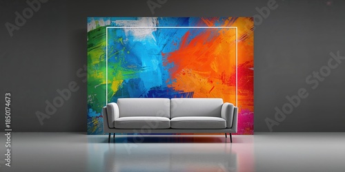 Couch mockup with a vibrant background and neon lighting, ideal for UI or editorial design backgrounds