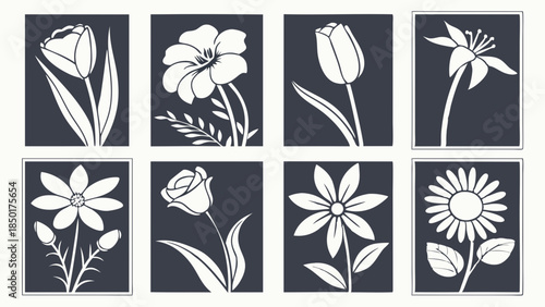 Minimalist Black and White Flower Stencil Set for Spring Decor Crafting Garden Design Templates