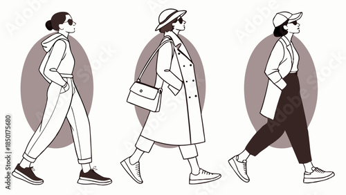 Diverse Women Walking Confidently in Modern Casual Fashion Urban Street Style for Lifestyle and Retail Advertising