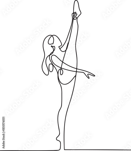 Ballerina in high leg split continuous line art