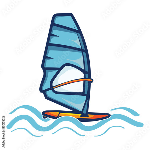 Funny and cool windsurfing illustration in simple clean style perfect for summer sports