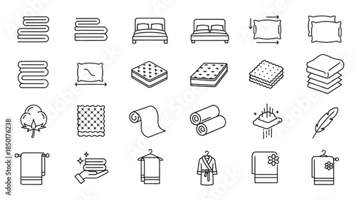 Bedding and textile icon set for home and bath items