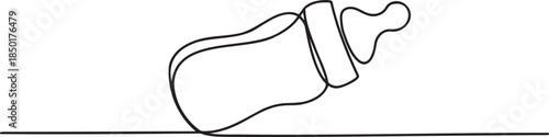 Continuous line drawing of a baby bottle, illustrating infant feeding in a single flowing stroke