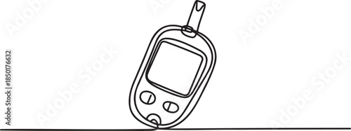 Continuous line drawing of a blood glucose meter on grey background