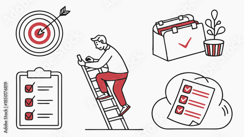 Focused Professional Climbing Ladder Towards Target Goal Achieving Success Checklist Progress Tracking for Career Development