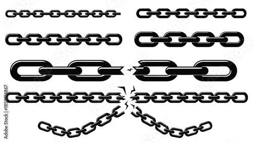Set of black and white chain icons showing connection and breaking points