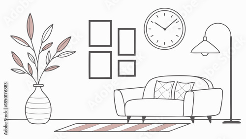 Minimalist Living Room Interior Design Sketch with Cozy Armchair Rug and Modern Wall Decor for Home Staging Website