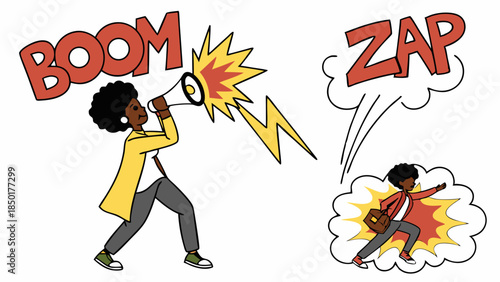 Black Woman Activist Shouting Through Megaphone Creating Loud Impact Action Dynamic Energy for Social Media Campaigns