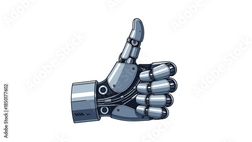 Detailed illustration of a robotic hand giving a thumbs up gesture, representing technology, approval, and futuristic concepts.