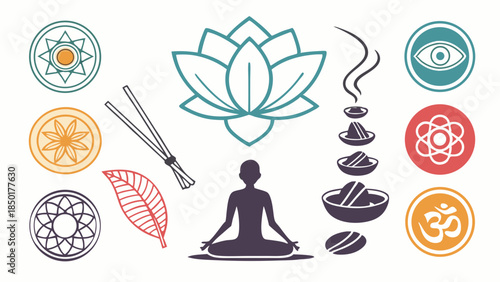 Zen Meditation and Yoga Symbols for Spiritual Wellness Holistic Lifestyle and Mindful Design