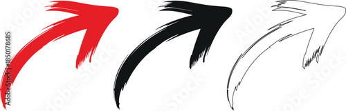 Three abstract brush strokes in red black and white hues