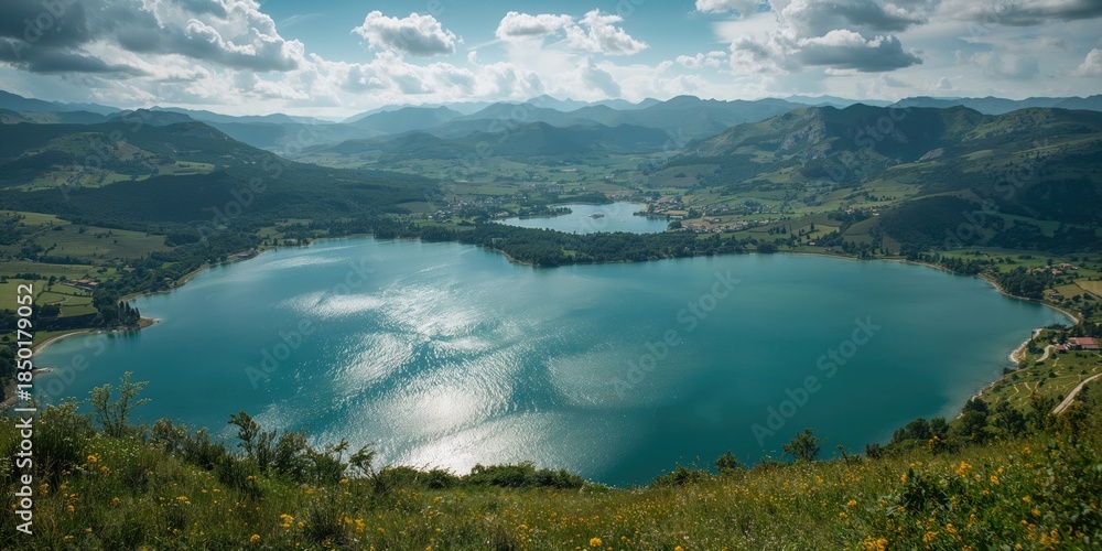 Obraz premium Lake Scannos heart shape from above in Abruzzo, seasonal erosion patterns, Earth Day