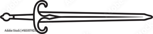 Medieval sword one line art style vector isolated on a transparent background