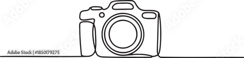 One continuous line drawing of camera photography equipment