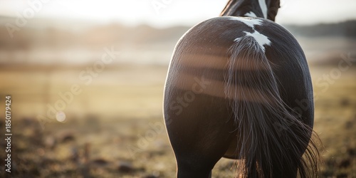 Close-up of a horses rump in black and white, natural musculature and hide for layout use
