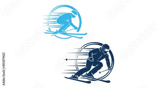 Ski racing dynamic logo set in two shades of blue