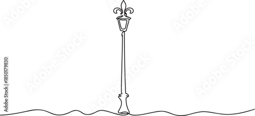One line drawing of a vintage street lamp continuous outdoor illumination vector illustration
