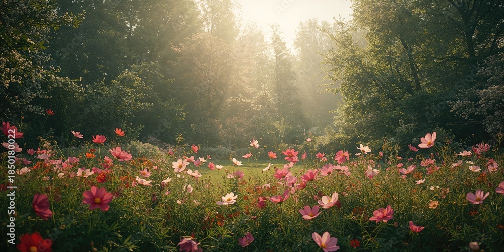 Fototapeta premium Flowers and cosmos at the park, floral arrangement for landscape decoration