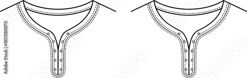 Close-up line art illustration of a shirt collar with button placket detail collar detail neckline