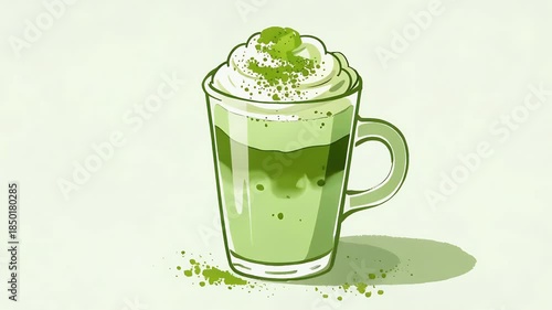 Wallpaper Mural Refreshing Green Matcha Latte Topped With Cream. Torontodigital.ca