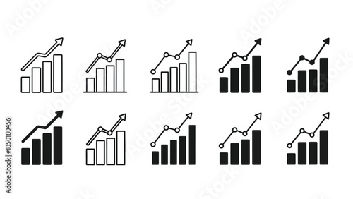 Collection of modern business growth chart icons showing rising trends