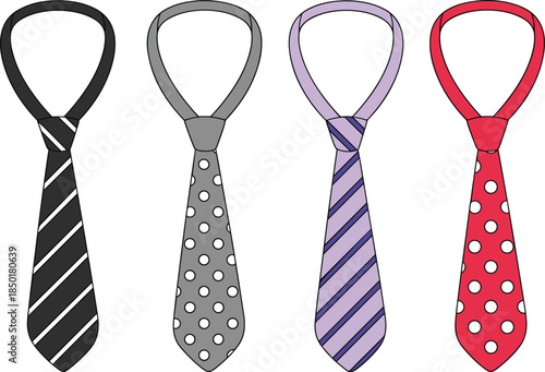 Four Neckties with Different Patterns and Colors on White Background accessory fashion